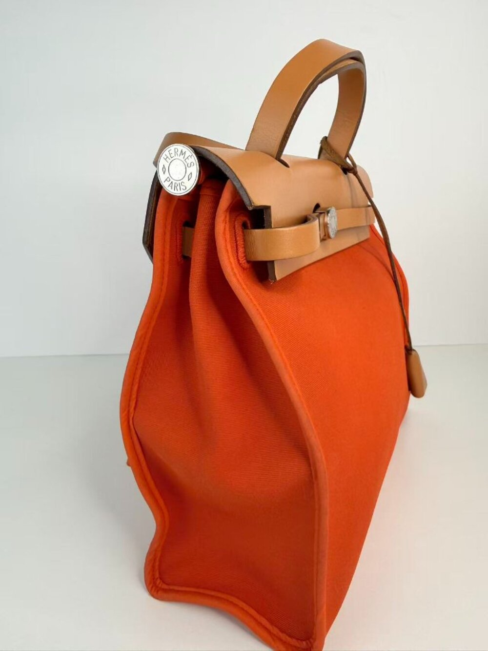 Hermès Herbag Zip 31 Orange Canvas & Natural Vache Hunter Leather Handbag - Picture 3 of 12